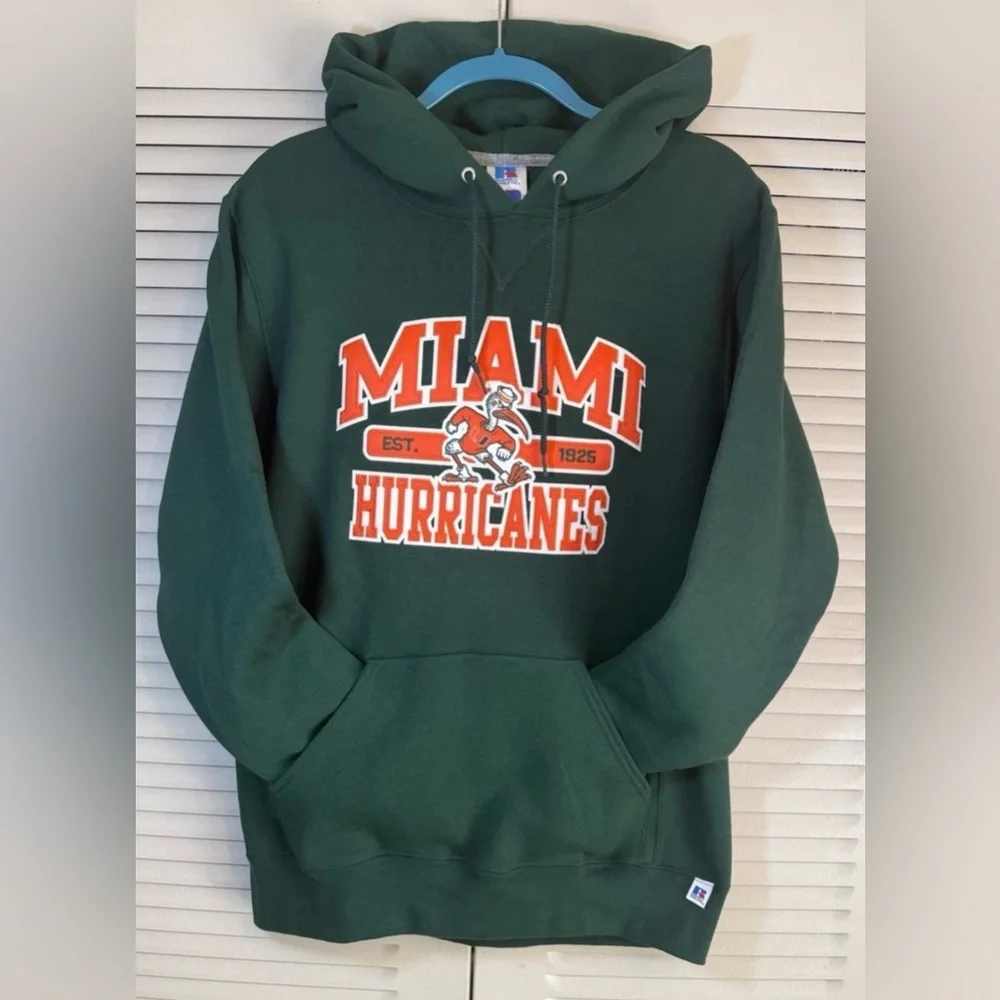 NWT Miami Hurricanes Hoodie Mens Sz M Embroidered Green NCAA Russell Sweatshirt - Picture 10 of 12